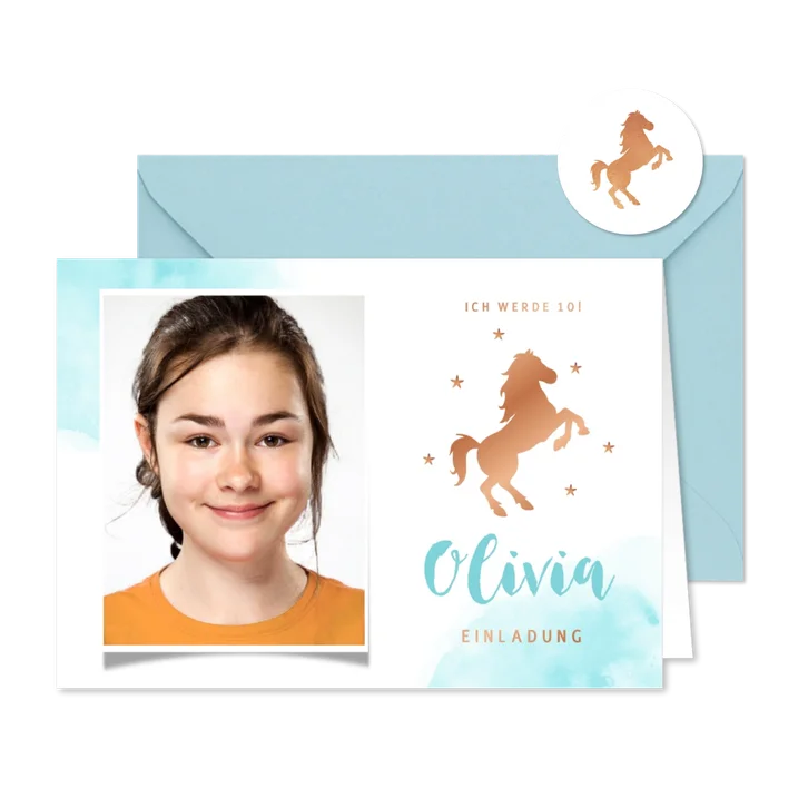 10. Kindergeburtstag Foto-Einladung Pferd