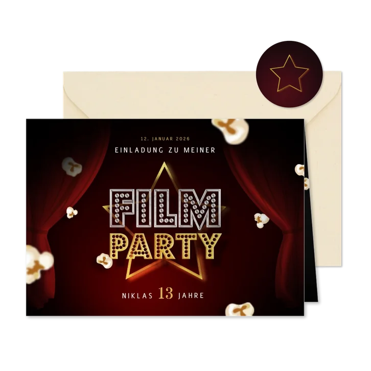 13. Kindergeburtstag Einladung Filmparty Popcorn