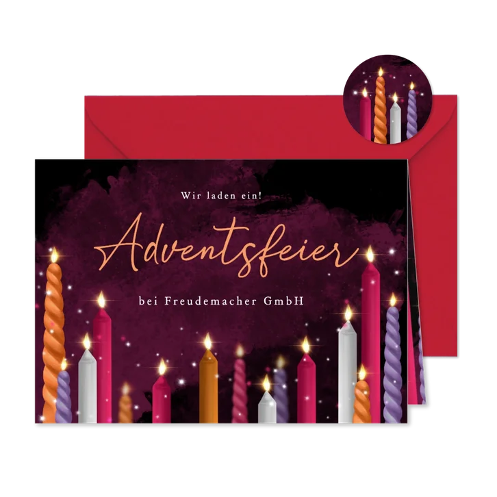 Adventsfeier Einladungskarte Firma Adventskerzen