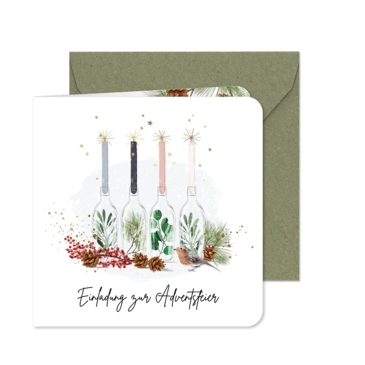 Adventsfeier Firma Einladung vier Kerzen Aquarell