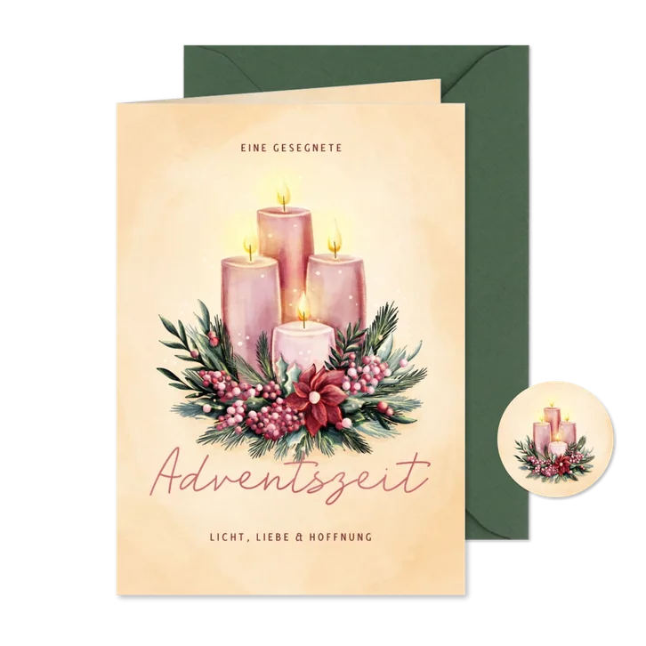 Adventsgrußkarte Kerzen im Gesteck