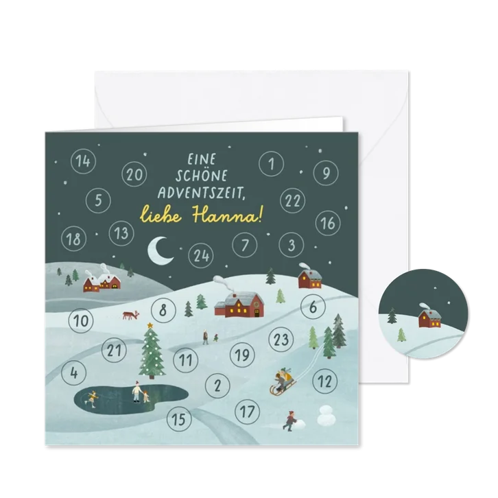 Adventskalender-Karte mit Winterlandschaft