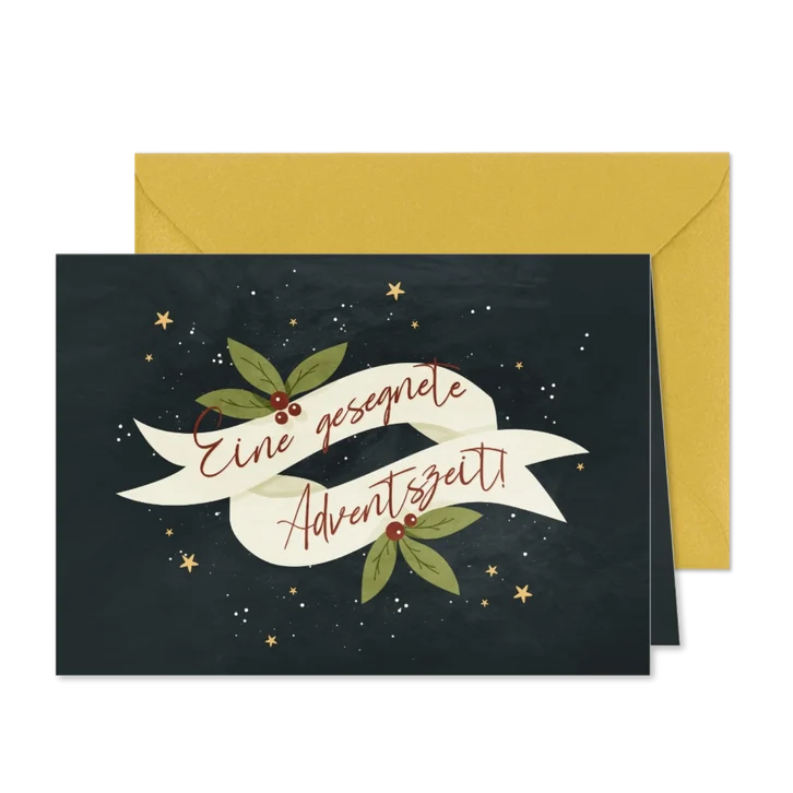 Adventskarte mit Bändern und Sternchen