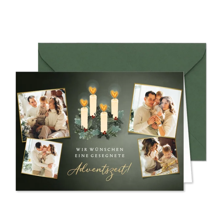 Adventskarte mit Fotocollage & Adventskranz