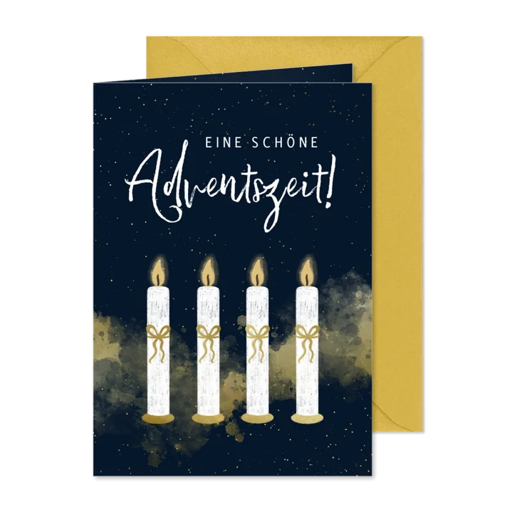 Adventskarte vier Kerzen mit Schleife