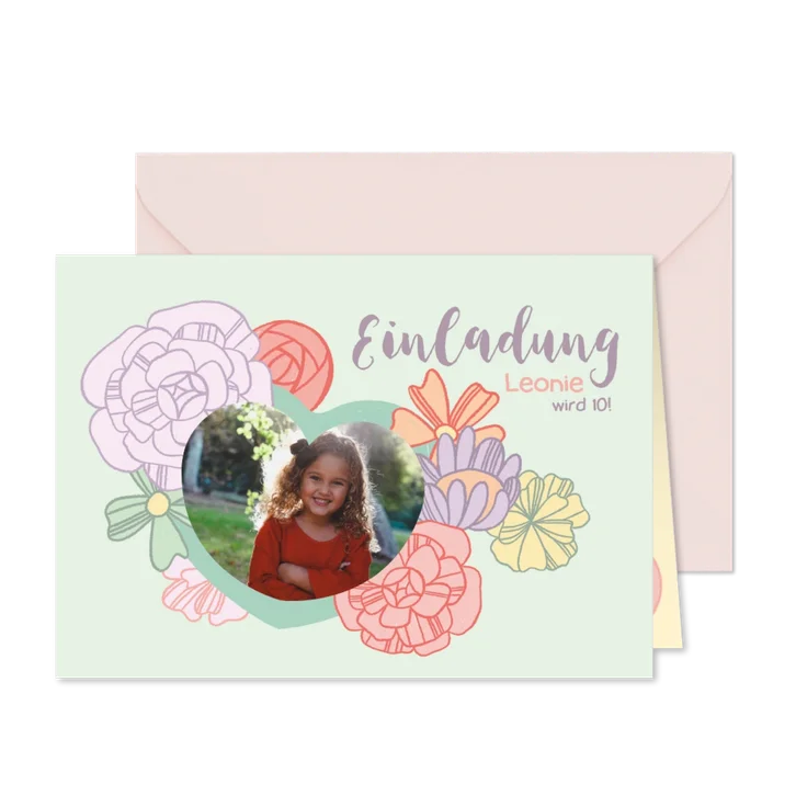 Blumige Einladung zum 10. Kindergeburtstag