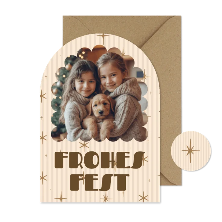 Bogenkarte 'Frohes Fest' gestreift Weihnachten mit Foto