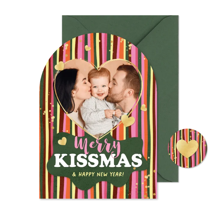 Bogenkarte gestreift Weihnachten Foto 'Merry Kissmas'