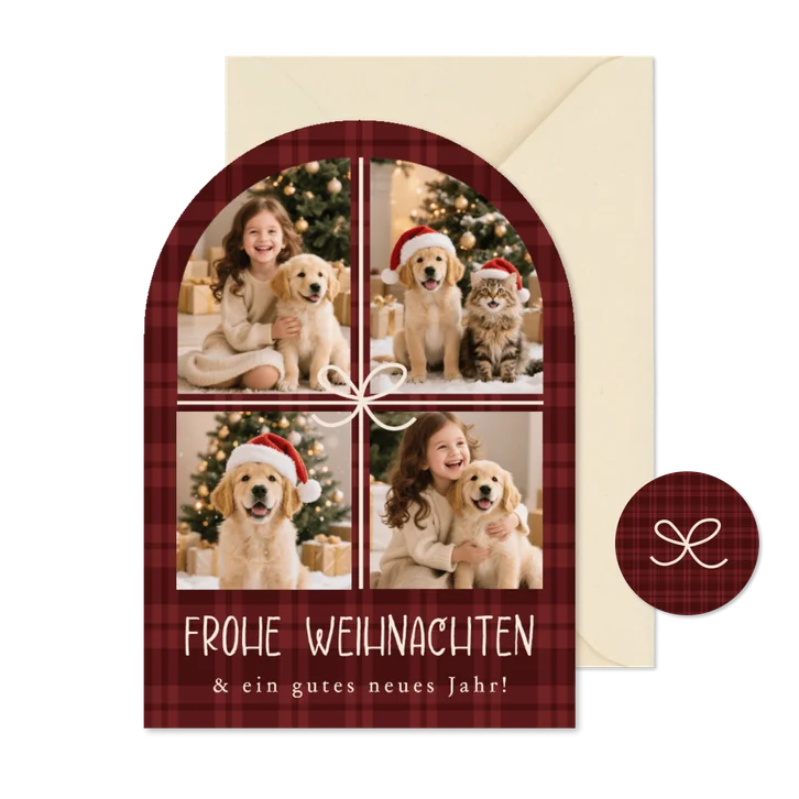Bogenkarte Weihnachtskarte Fotocollage Tartan