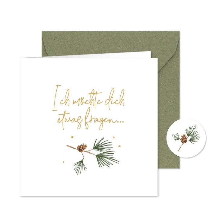Brautjungfer fragen Karte Winterhochzeit Tannenzweige