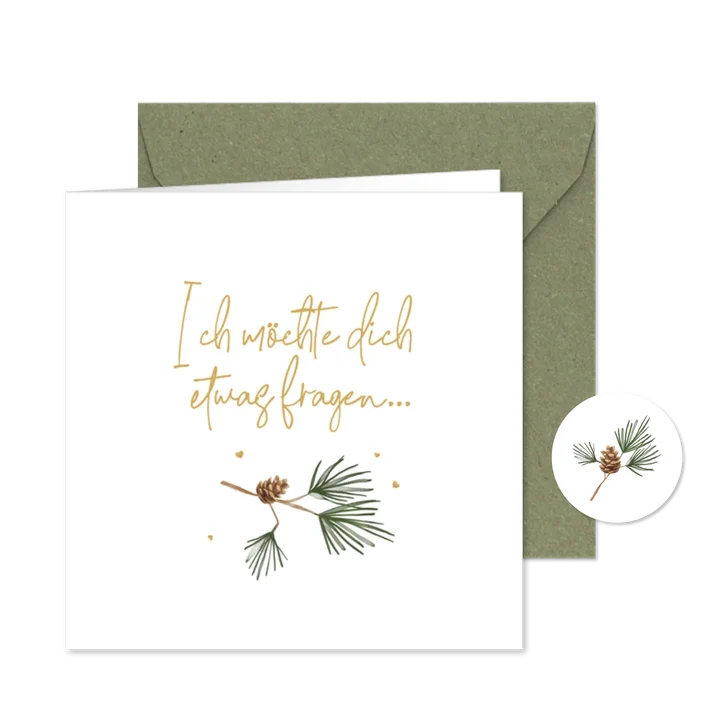 Brautjungfer fragen Karte Winterhochzeit Tannenzweige