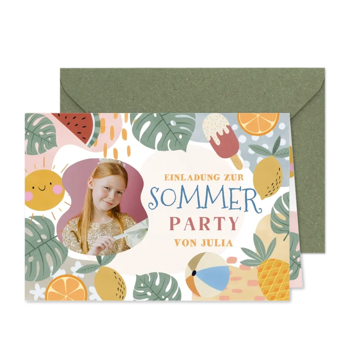 Bunte Einladung Sommerparty 8. Kindergeburtstag