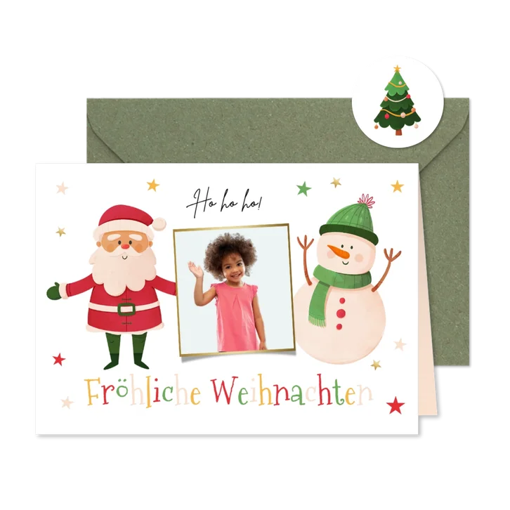 Bunte Weihnachtskarte Foto und Figuren