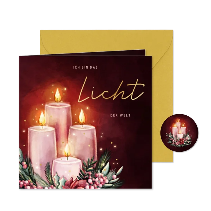 Christliche Grußkarte Advent vier Adventskerzen