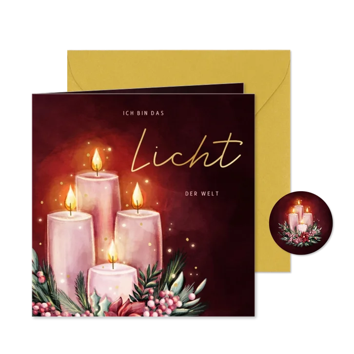 Christliche Grußkarte Advent vier Adventskerzen