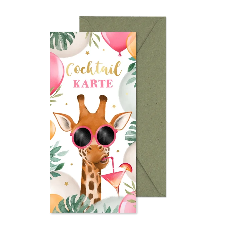 Cocktail-Karte Sommer Giraffe Luftballons
