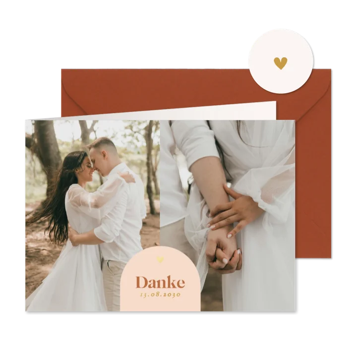 Dankeskarte Bogen-Grafik Orange mit Foto