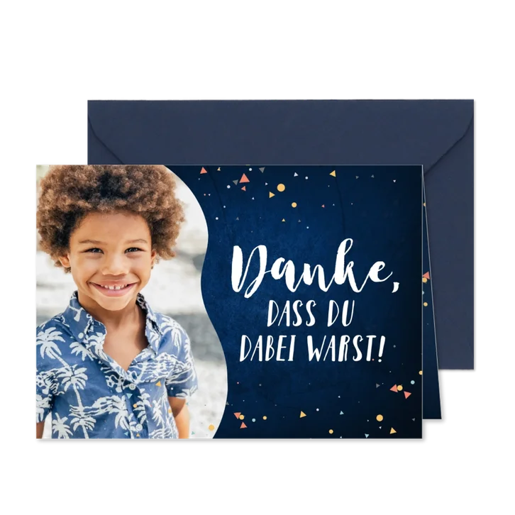 Dankeskarte Einschulung mit Foto und Konfetti
