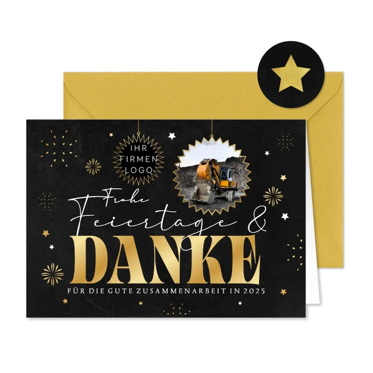Dankeskarte Firma Logo Foto Weihnachen Feurwerk Schwarz
