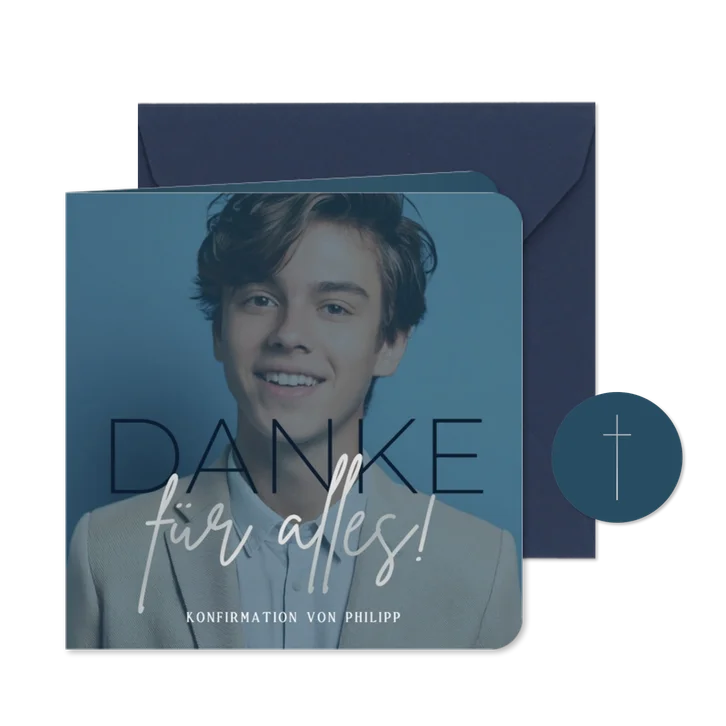 Dankeskarte Foto Konfirmation dunkelblau silber