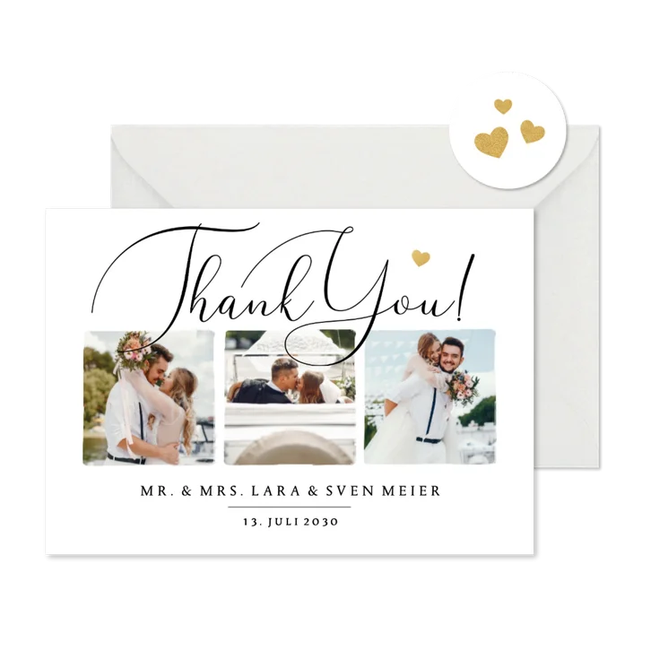 Dankeskarte Fotocollage Kalligrafie 'Thank you'