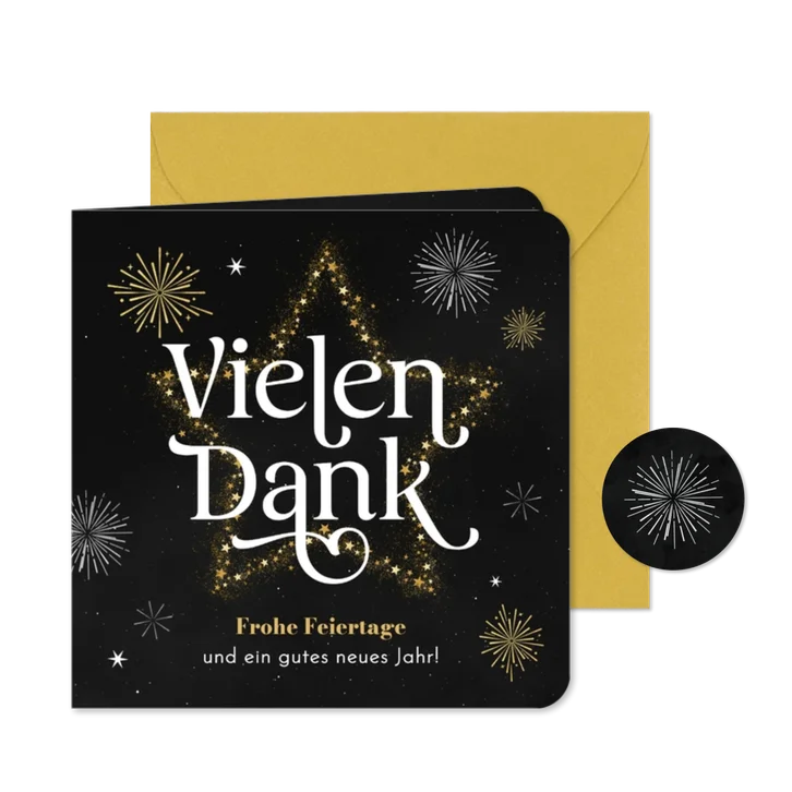 Dankeskarte geschäftlich Stern 'Vielen Dank' mit Feuerwerk