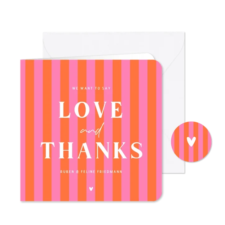 Dankeskarte Hochzeit Colorblocking Streifen Rosa Orange