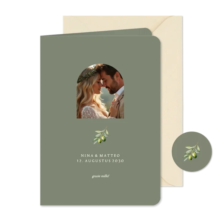 Dankeskarte Hochzeit Olivenzweig mit Foto
