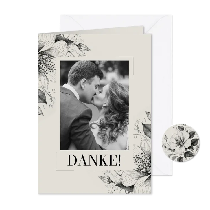 Dankeskarte Hochzeit Vintage Blumen