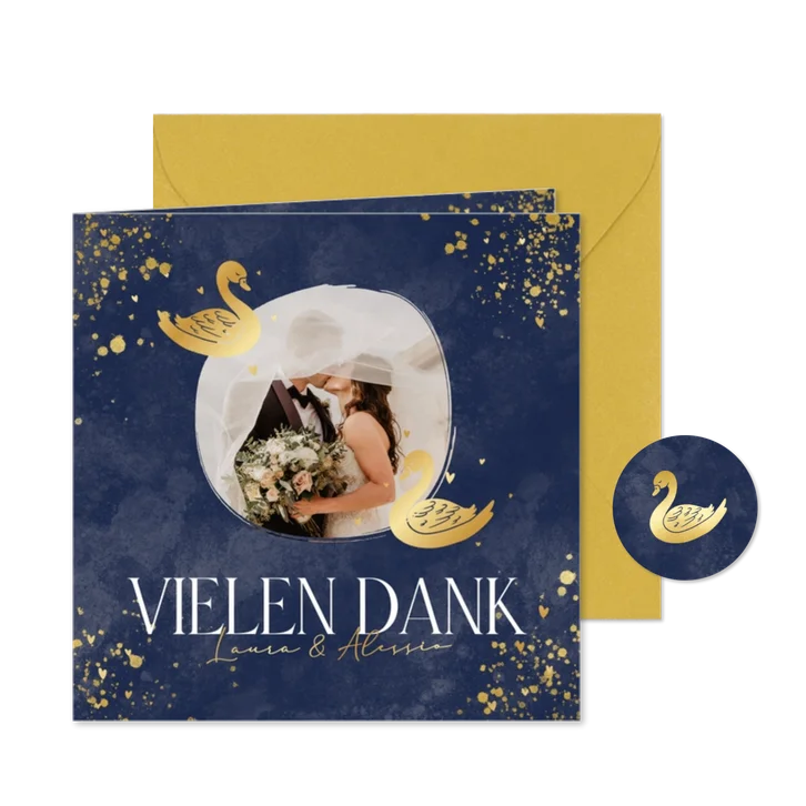 Dankeskarte Hochzeit zwei Schwäne & Foto