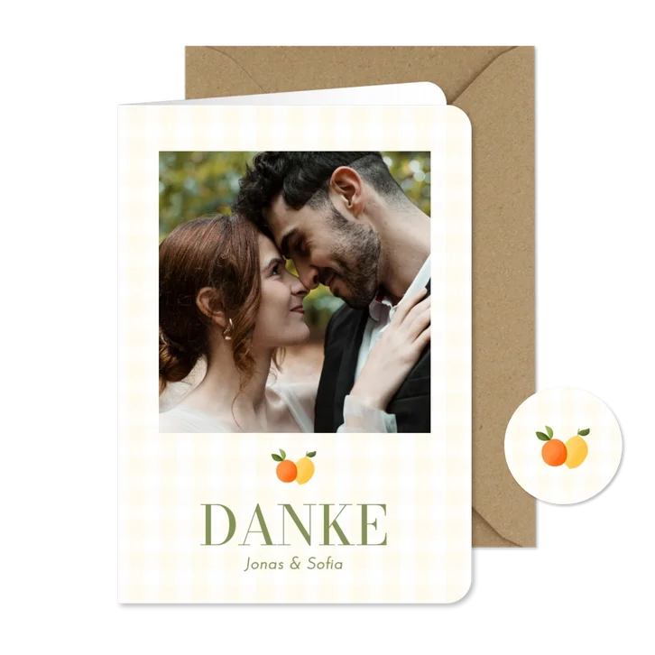 Dankeskarte Hochzeitsfeier Foto, Mandarine & Zitrone