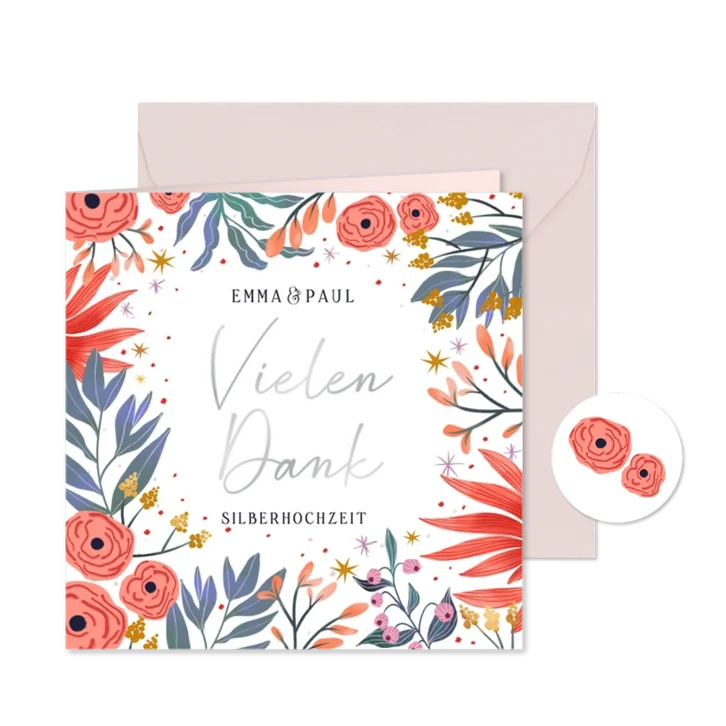 Dankeskarte Hochzeitstag Blumen-Dekor