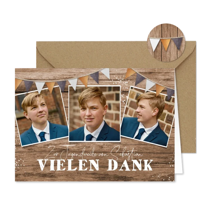 Dankeskarte Jugendweihe Fotocollage auf Holz