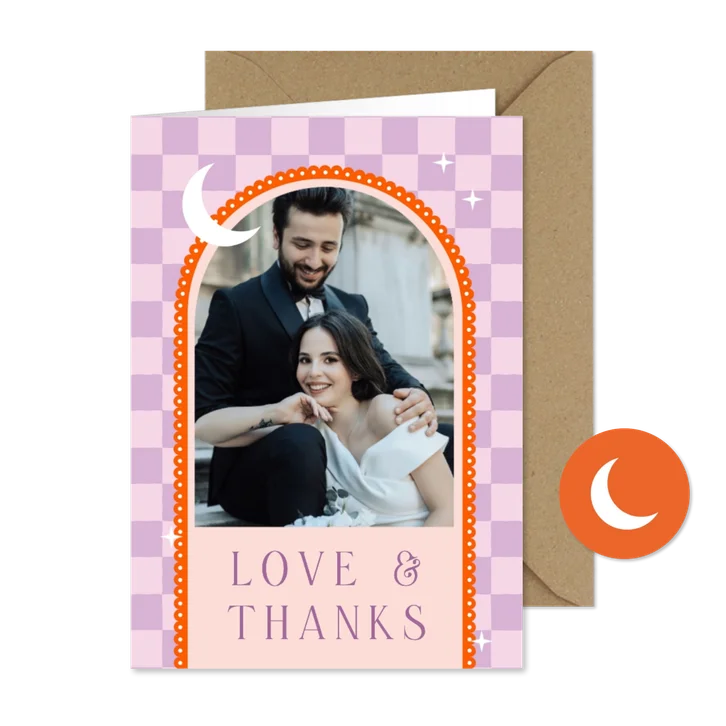 Dankeskarte Karomuster mit Foto Hochzeit