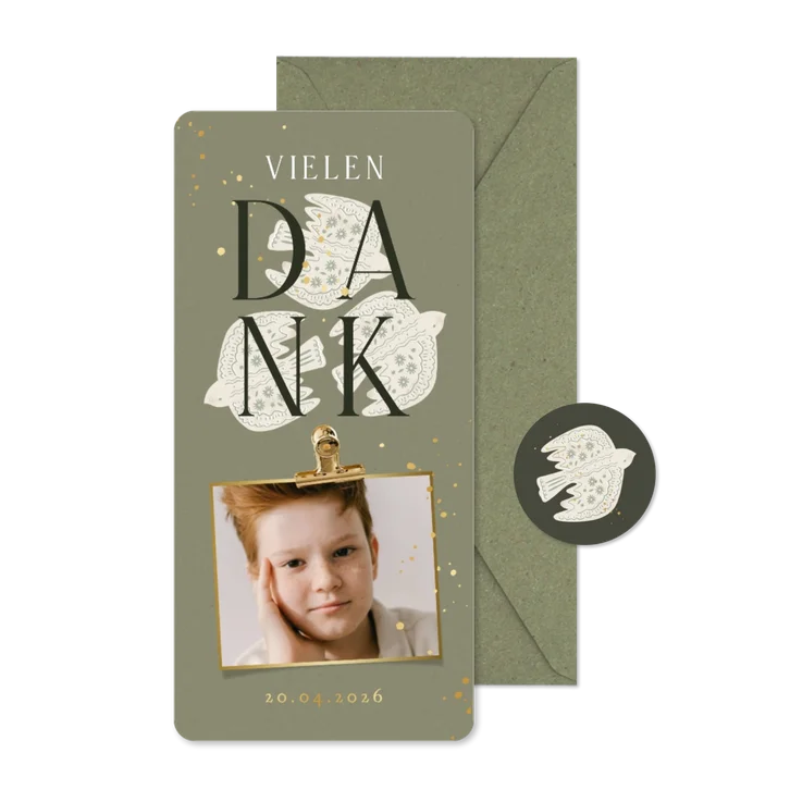 Dankeskarte Kommunionsfeier Foto & drei Tauben