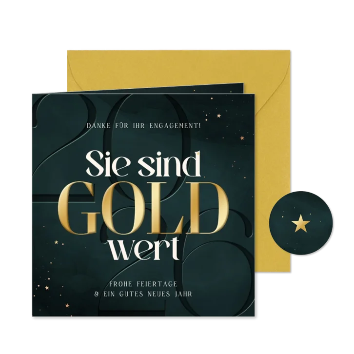 Dankeskarte 'Sie sind Gold wert' Weihnachten Firma 