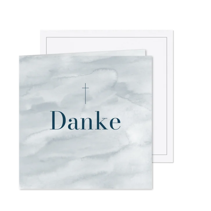 Dankeskarte Trauer Kreuz blau auf Aquarell