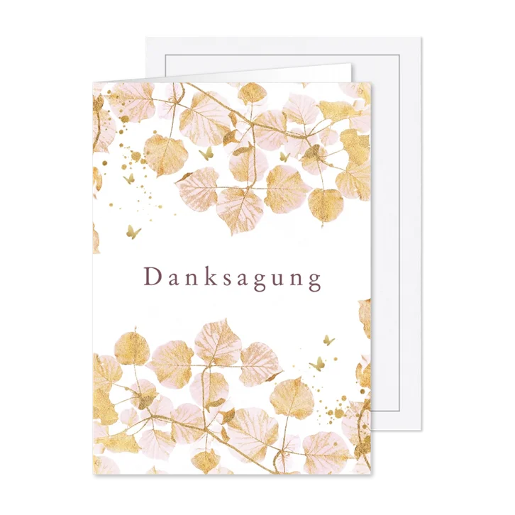 Dankeskarte Trauer zarte Ginkgoblätter& Goldlook