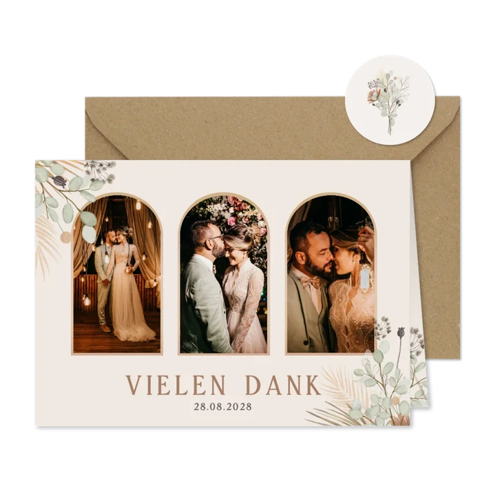 Dankeskarte Trockenblumen und Fotos