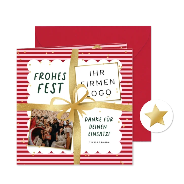 Dankeskarte Weihnachten Foto & Logo Geschenk gestreift