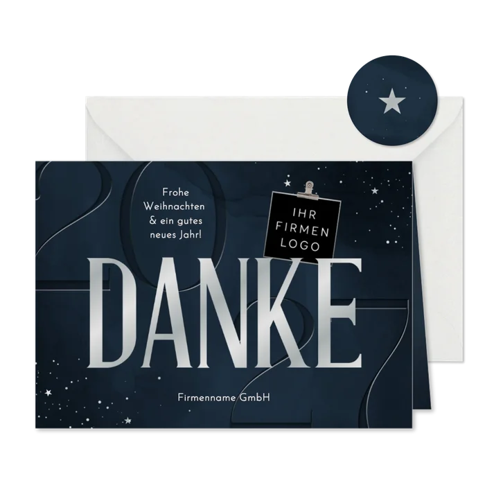 Dankeskarte Weihnachten geschäftlich dunkelblau & silber