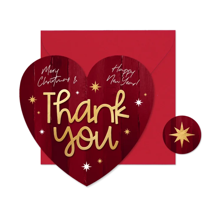 Dankeskarte Weihnachten Herzform 'Thank you' Englisch