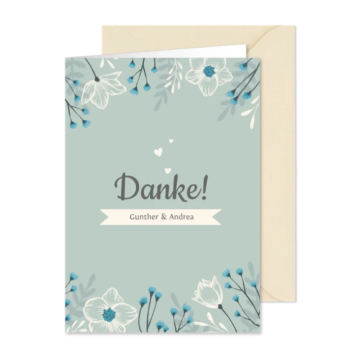 Dankeskarte zum Hochzeitstag blaue Blumen