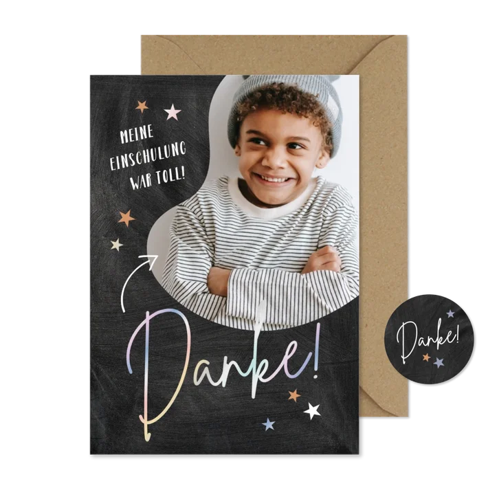 Dankeskarte zur Einschulung Foto & Sterne