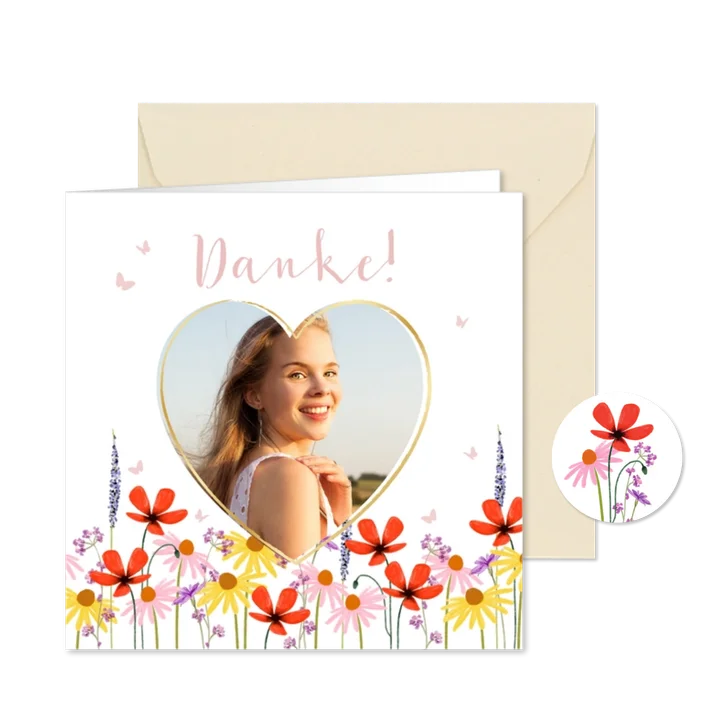 Dankeskarte zur Firmung Herzfoto & Blumenwiese
