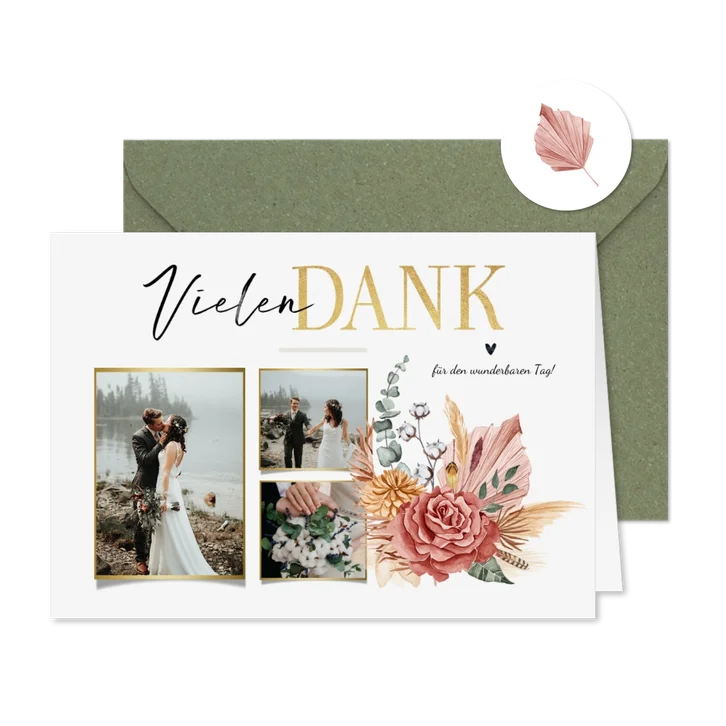 Dankeskarte zur Hochzeit Bohemian Flowers