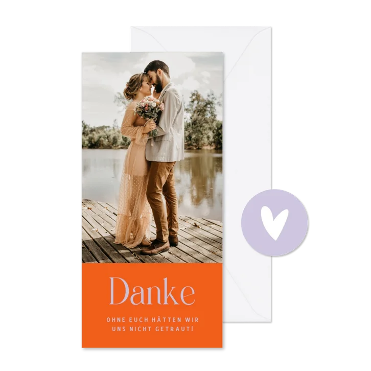 Dankeskarte zur Hochzeit Foto & witziger Spruch