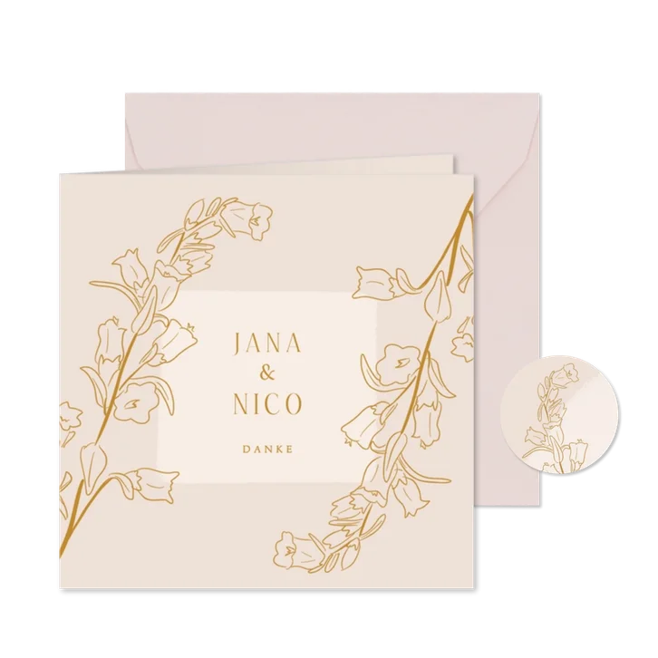 Dankeskarte zur Hochzeit klassische Glockenblumen