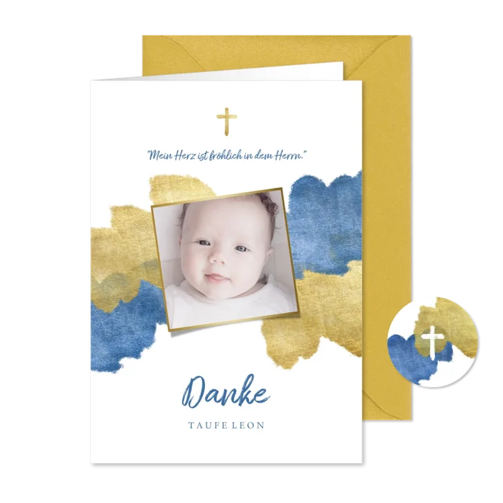 Dankeskarte zur Taufe Foto metallic blau