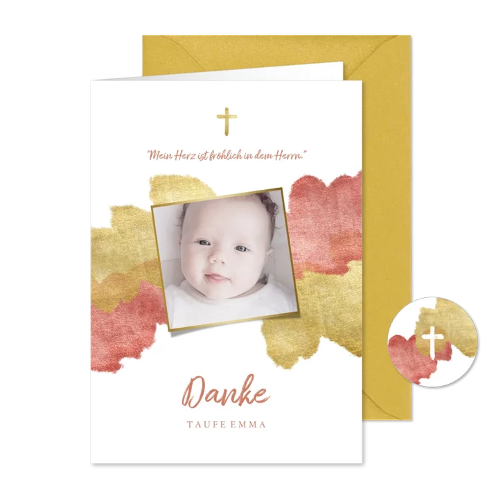 Dankeskarte zur Taufe Foto metallic rosé